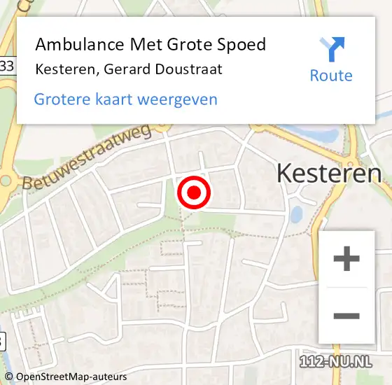 Locatie op kaart van de 112 melding: Ambulance Met Grote Spoed Naar Kesteren, Gerard Doustraat op 12 augustus 2017 17:52