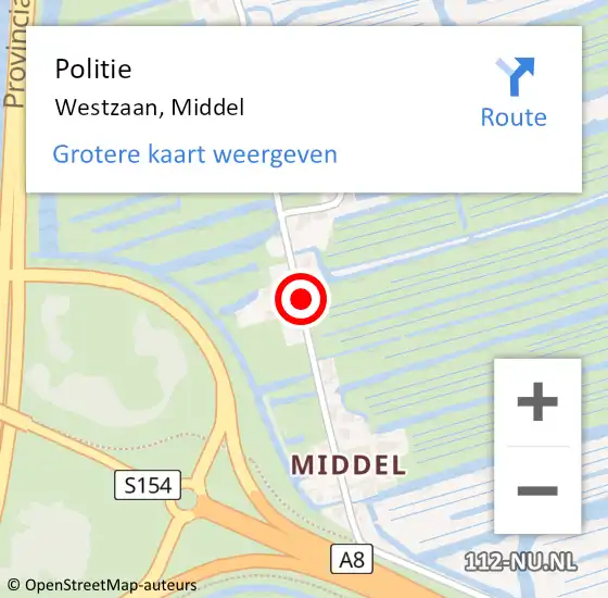 Locatie op kaart van de 112 melding: Politie Westzaan, Middel op 12 augustus 2017 17:58