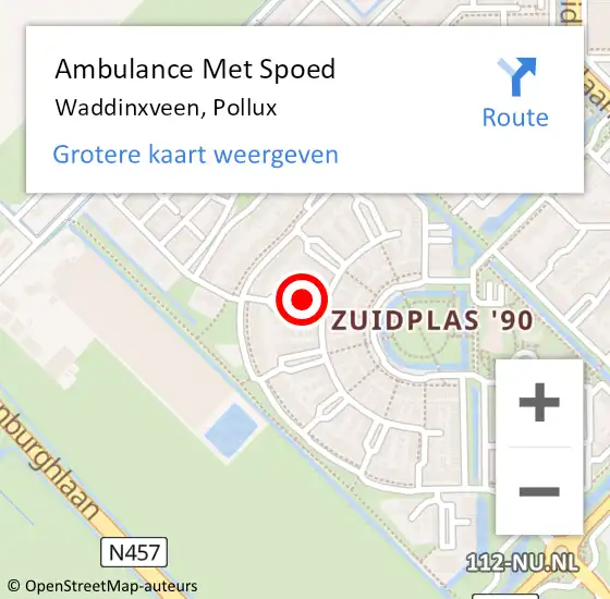 Locatie op kaart van de 112 melding: Ambulance Met Spoed Naar Waddinxveen, Pollux op 12 augustus 2017 18:09