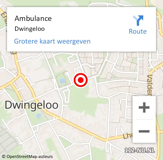 Locatie op kaart van de 112 melding: Ambulance Dwingeloo op 12 augustus 2017 18:15