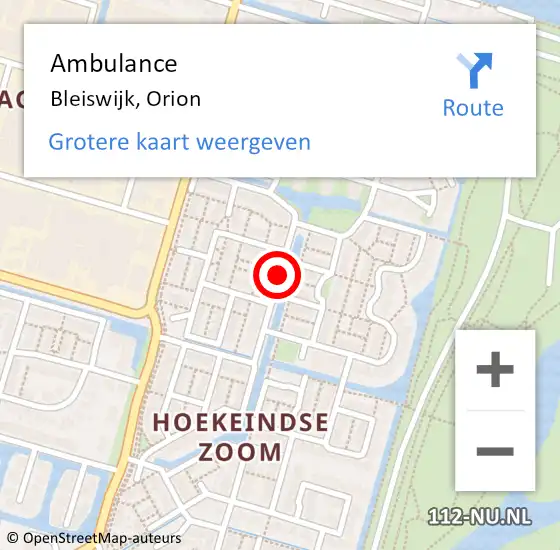 Locatie op kaart van de 112 melding: Ambulance Bleiswijk, Orion op 12 augustus 2017 18:44