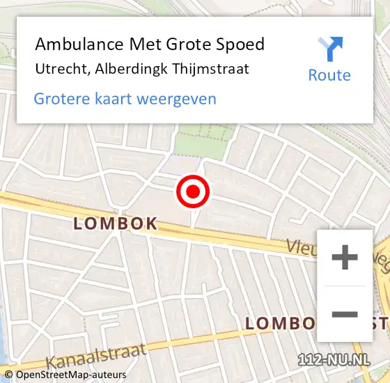 Locatie op kaart van de 112 melding: Ambulance Met Grote Spoed Naar Utrecht, Alberdingk Thijmstraat op 12 augustus 2017 19:38