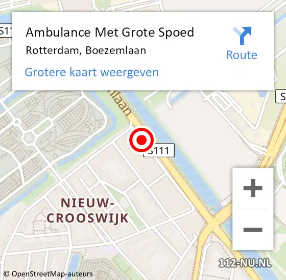 Locatie op kaart van de 112 melding: Ambulance Met Grote Spoed Naar Rotterdam, Boezemlaan op 12 augustus 2017 20:02
