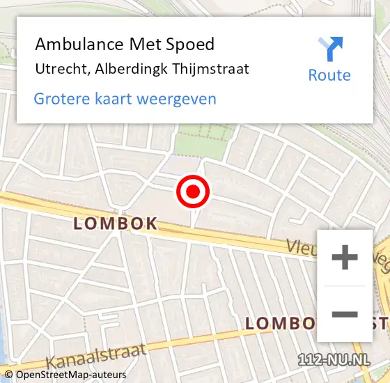 Locatie op kaart van de 112 melding: Ambulance Met Spoed Naar Utrecht, Alberdingk Thijmstraat op 12 augustus 2017 20:07