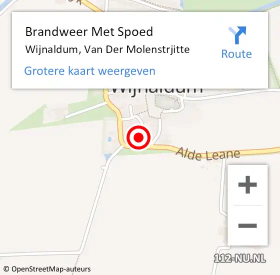 Locatie op kaart van de 112 melding: Brandweer Met Spoed Naar Wijnaldum, Van Der Molenstrjitte op 12 augustus 2017 20:50