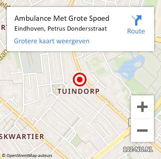 Locatie op kaart van de 112 melding: Ambulance Met Grote Spoed Naar Eindhoven, Petrus Dondersstraat op 12 augustus 2017 21:12