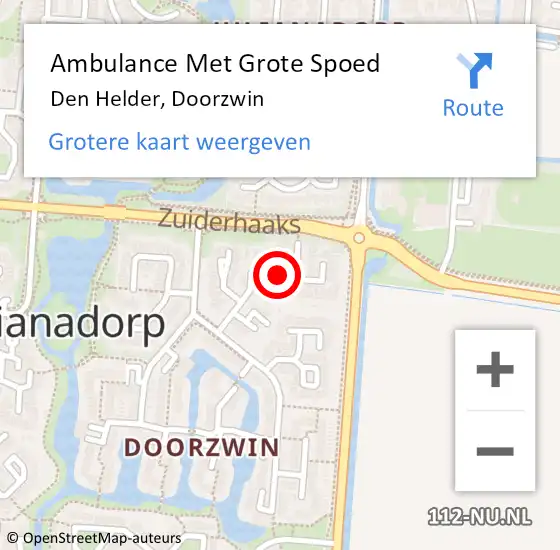 Locatie op kaart van de 112 melding: Ambulance Met Grote Spoed Naar Den Helder, Doorzwin op 12 augustus 2017 22:16