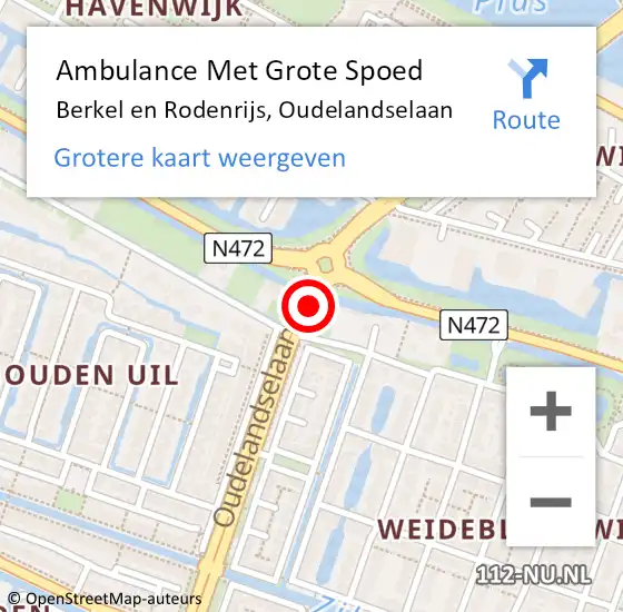 Locatie op kaart van de 112 melding: Ambulance Met Grote Spoed Naar Berkel en Rodenrijs, Oudelandselaan op 12 augustus 2017 22:42