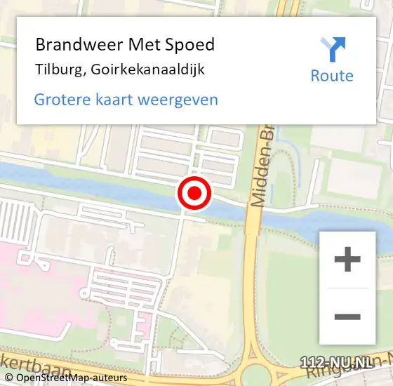 Locatie op kaart van de 112 melding: Brandweer Met Spoed Naar Tilburg, Goirkekanaaldijk op 12 augustus 2017 22:52