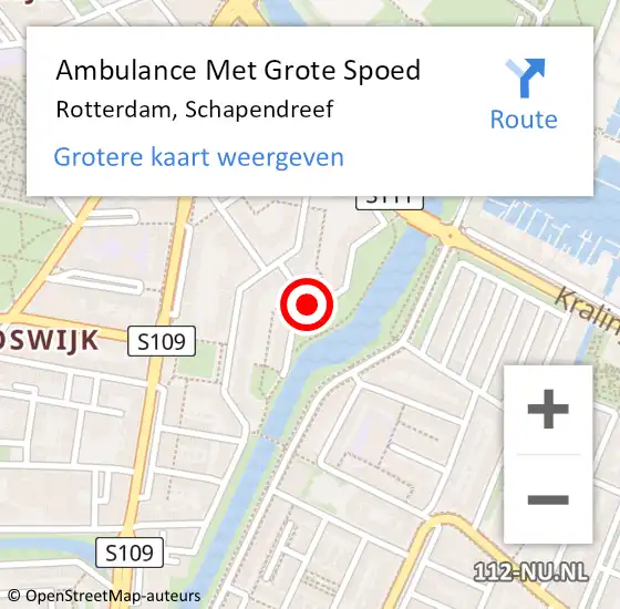 Locatie op kaart van de 112 melding: Ambulance Met Grote Spoed Naar Rotterdam, Schapendreef op 12 augustus 2017 23:38