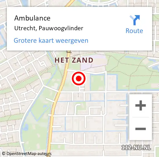 Locatie op kaart van de 112 melding: Ambulance Utrecht, Pauwoogvlinder op 12 augustus 2017 23:52