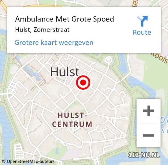 Locatie op kaart van de 112 melding: Ambulance Met Grote Spoed Naar Hulst, Zomerstraat op 13 augustus 2017 00:24