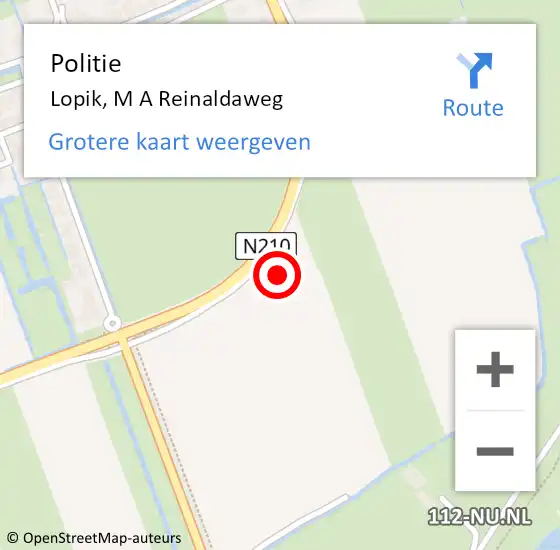 Locatie op kaart van de 112 melding: Politie Lopik, M A Reinaldaweg op 13 augustus 2017 03:43