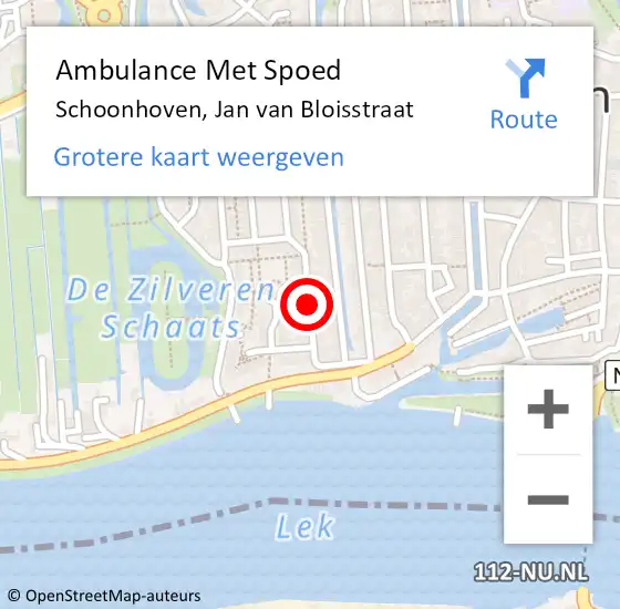 Locatie op kaart van de 112 melding: Ambulance Met Spoed Naar Schoonhoven, Jan van Bloisstraat op 13 augustus 2017 04:27