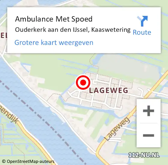 Locatie op kaart van de 112 melding: Ambulance Met Spoed Naar Ouderkerk aan den IJssel, Kaaswetering op 13 augustus 2017 05:05