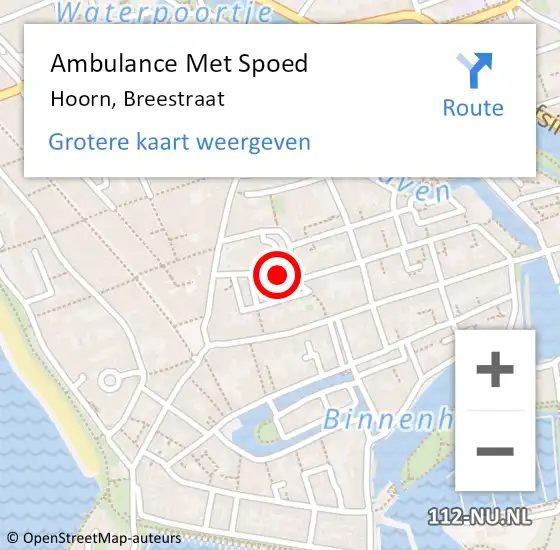 Locatie op kaart van de 112 melding: Ambulance Met Spoed Naar Hoorn, Breestraat op 13 augustus 2017 05:10