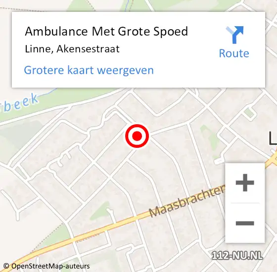 Locatie op kaart van de 112 melding: Ambulance Met Grote Spoed Naar Linne, Akensestraat op 13 augustus 2017 07:34