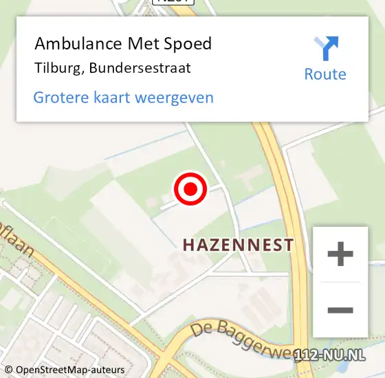 Locatie op kaart van de 112 melding: Ambulance Met Spoed Naar Tilburg, Bundersestraat op 13 augustus 2017 09:42