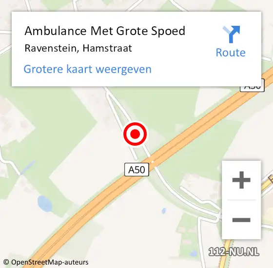 Locatie op kaart van de 112 melding: Ambulance Met Grote Spoed Naar Ravenstein, Hamstraat op 13 augustus 2017 11:05