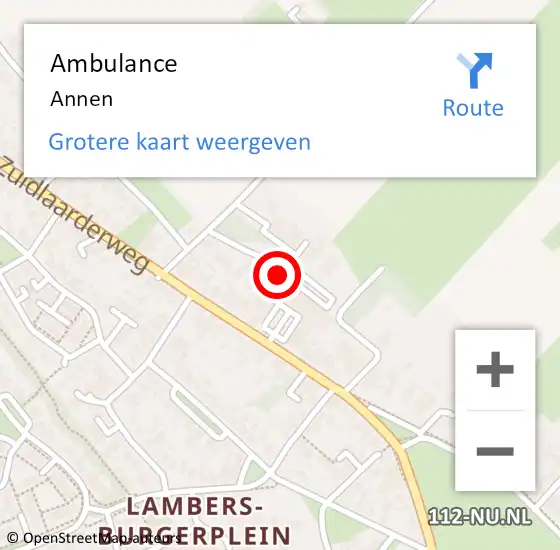 Locatie op kaart van de 112 melding: Ambulance Annen op 13 augustus 2017 11:35