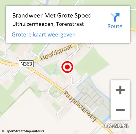 Locatie op kaart van de 112 melding: Brandweer Met Grote Spoed Naar Uithuizermeeden, Torenstraat op 13 augustus 2017 11:48