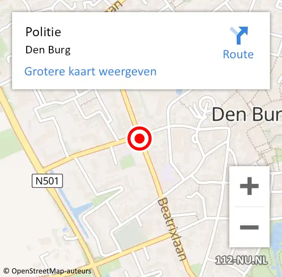 Locatie op kaart van de 112 melding: Politie Den Burg op 13 augustus 2017 11:51