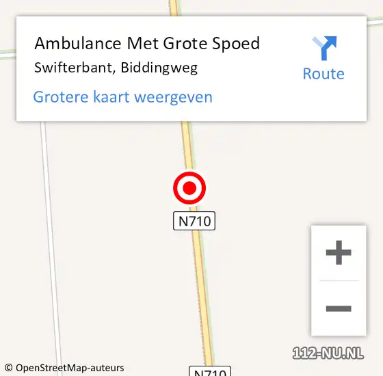 Locatie op kaart van de 112 melding: Ambulance Met Grote Spoed Naar Swifterbant, Biddingweg op 13 augustus 2017 11:59