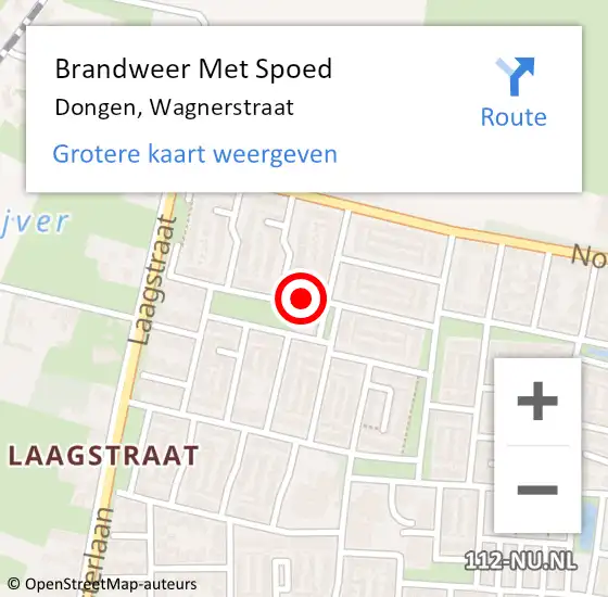 Locatie op kaart van de 112 melding: Brandweer Met Spoed Naar Dongen, Wagnerstraat op 13 augustus 2017 13:01