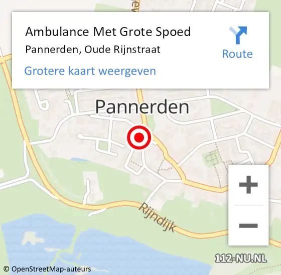 Locatie op kaart van de 112 melding: Ambulance Met Grote Spoed Naar Pannerden, Oude Rijnstraat op 13 augustus 2017 13:13