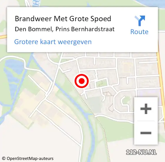 Locatie op kaart van de 112 melding: Brandweer Met Grote Spoed Naar Den Bommel, Prins Bernhardstraat op 13 augustus 2017 13:50