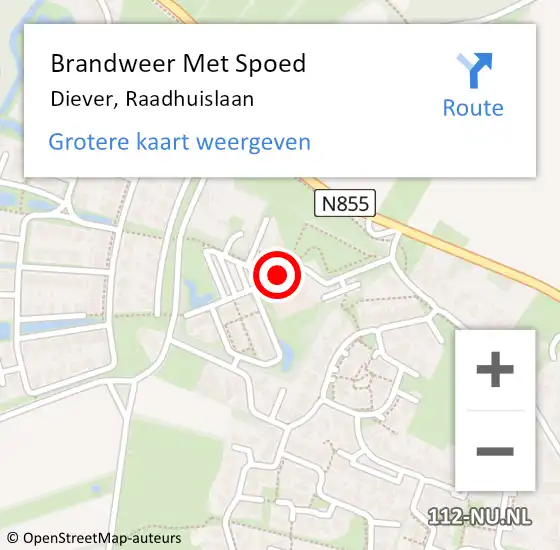 Locatie op kaart van de 112 melding: Brandweer Met Spoed Naar Diever, Raadhuislaan op 13 augustus 2017 14:52