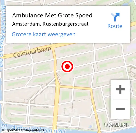 Locatie op kaart van de 112 melding: Ambulance Met Grote Spoed Naar Amsterdam, Rustenburgerstraat op 13 augustus 2017 14:53