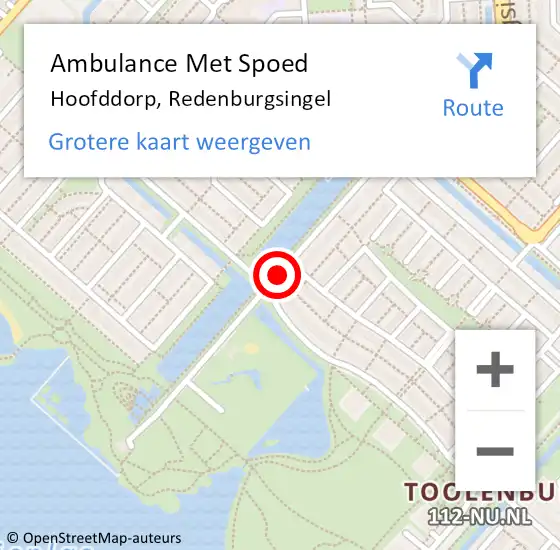 Locatie op kaart van de 112 melding: Ambulance Met Spoed Naar Hoofddorp, Redenburgsingel op 13 augustus 2017 15:24
