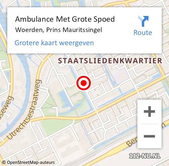 Locatie op kaart van de 112 melding: Ambulance Met Grote Spoed Naar Woerden, Prins Mauritssingel op 13 augustus 2017 15:33