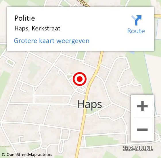 Locatie op kaart van de 112 melding: Politie Haps, Kerkstraat op 13 augustus 2017 15:57