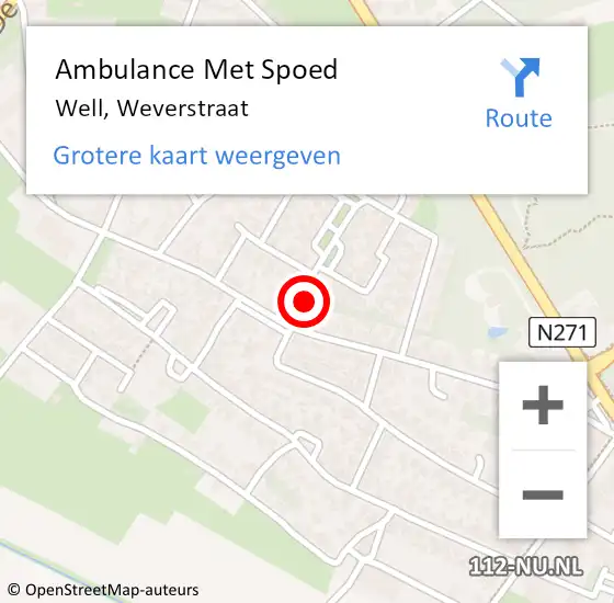 Locatie op kaart van de 112 melding: Ambulance Met Spoed Naar Well, Weverstraat op 13 augustus 2017 16:01