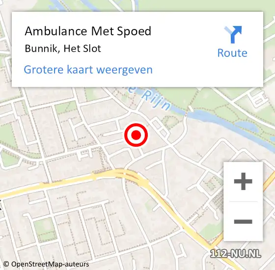 Locatie op kaart van de 112 melding: Ambulance Met Spoed Naar Bunnik, Het Slot op 13 augustus 2017 18:32