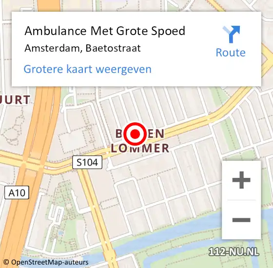 Locatie op kaart van de 112 melding: Ambulance Met Grote Spoed Naar Amsterdam, Baetostraat op 13 augustus 2017 18:39