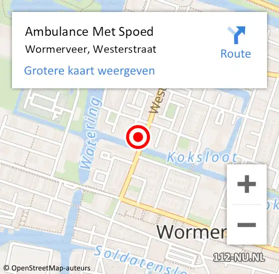Locatie op kaart van de 112 melding: Ambulance Met Spoed Naar Wormerveer, Westerstraat op 13 augustus 2017 18:44