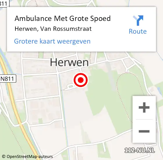 Locatie op kaart van de 112 melding: Ambulance Met Grote Spoed Naar Herwen, Van Rossumstraat op 17 augustus 2017 10:39