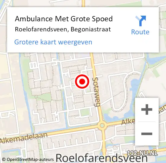 Locatie op kaart van de 112 melding: Ambulance Met Grote Spoed Naar Roelofarendsveen, Begoniastraat op 17 augustus 2017 11:22