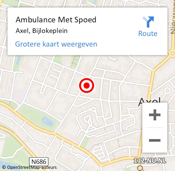 Locatie op kaart van de 112 melding: Ambulance Met Spoed Naar Axel, Bijlokeplein op 17 augustus 2017 11:58