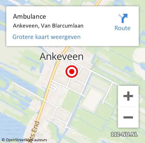 Locatie op kaart van de 112 melding: Ambulance Ankeveen, Van Blarcumlaan op 29 januari 2014 18:55