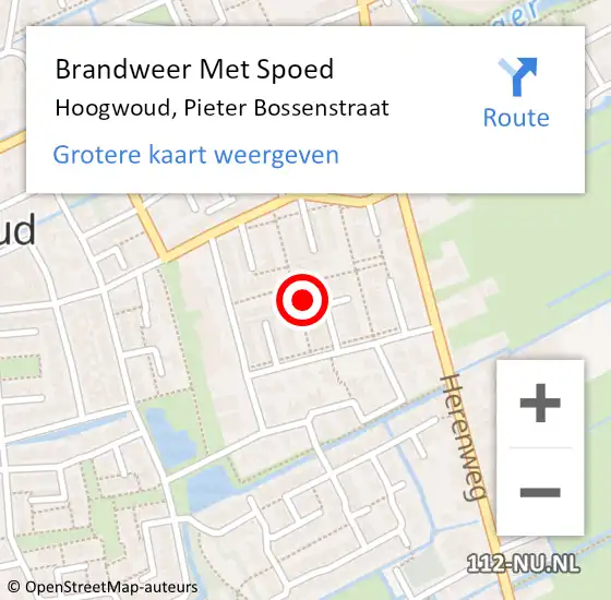 Locatie op kaart van de 112 melding: Brandweer Met Spoed Naar Hoogwoud, Pieter Bossenstraat op 17 augustus 2017 13:15