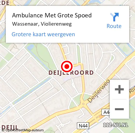 Locatie op kaart van de 112 melding: Ambulance Met Grote Spoed Naar Wassenaar, Violierenweg op 17 augustus 2017 13:21