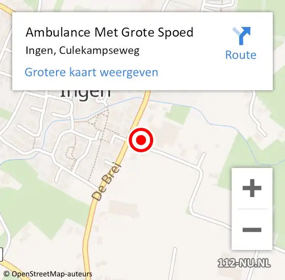 Locatie op kaart van de 112 melding: Ambulance Met Grote Spoed Naar Ingen, Culekampseweg op 17 augustus 2017 13:56