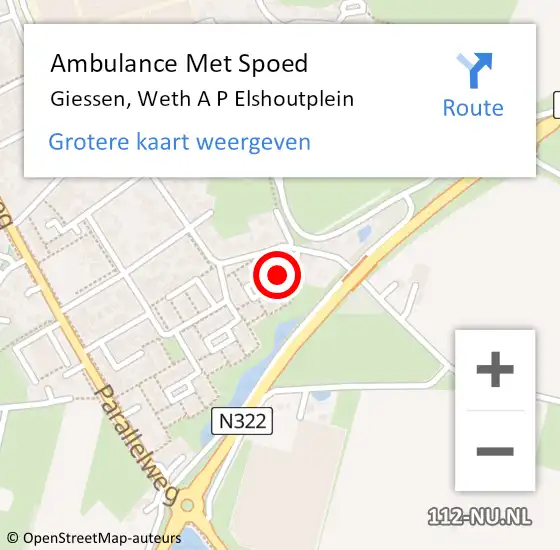 Locatie op kaart van de 112 melding: Ambulance Met Spoed Naar Giessen, Weth A P Elshoutplein op 17 augustus 2017 14:25