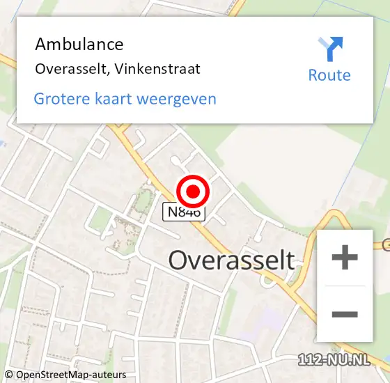 Locatie op kaart van de 112 melding: Ambulance Overasselt, Vinkenstraat op 17 augustus 2017 14:26