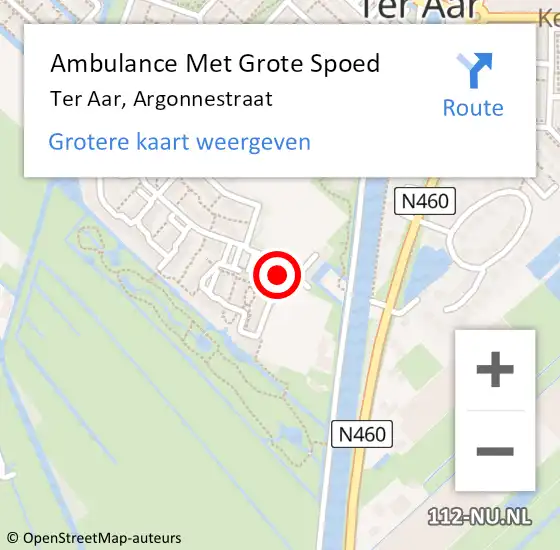 Locatie op kaart van de 112 melding: Ambulance Met Grote Spoed Naar Ter Aar, Argonnestraat op 17 augustus 2017 15:46