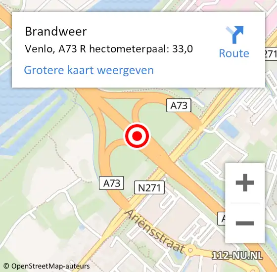 Locatie op kaart van de 112 melding: Brandweer Venlo, A73 L hectometerpaal: 45,3 op 17 augustus 2017 17:08
